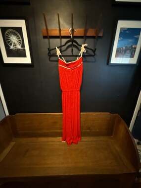 1970’s Vintage Terry Cloth Sleeveless Maxi Dress with white piping and tie strap